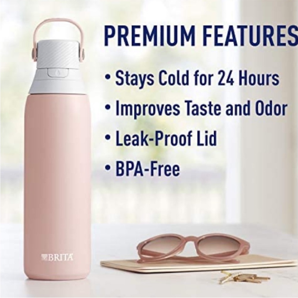 Brita Stainless Steel Water Filter Bottle, Rose 20 oz capacity + 4 BNIB filters